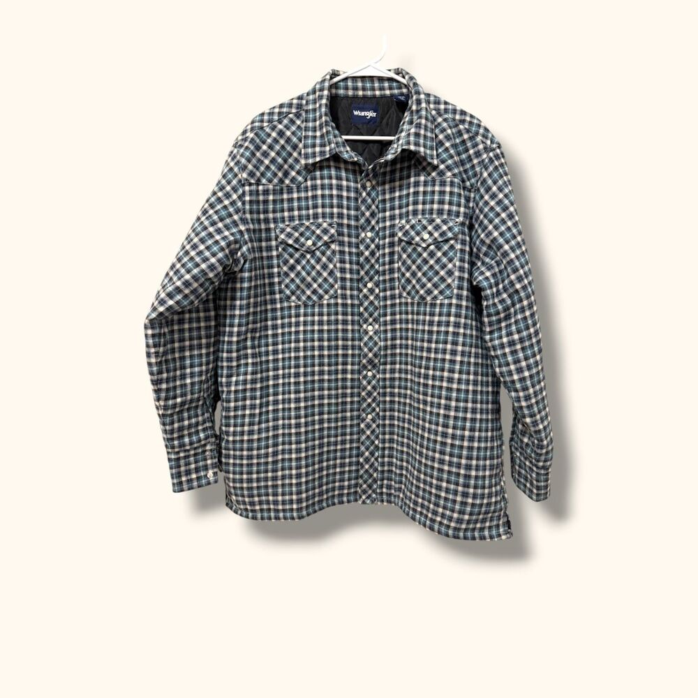 Wrangler Shirt Jacket Mens XL Quilted Lined Plaid Western Snap Front Flannel